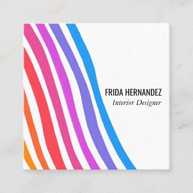 Retro Rainbow Minimalist Stripes Square Business Card (Front)