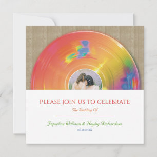 Retro Rainbow Music Vinyl Record Wedding Invitation