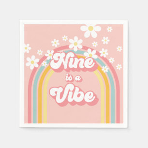 Retro Rainbow Nine is a Vibe Groovy 9th Birthday Napkin