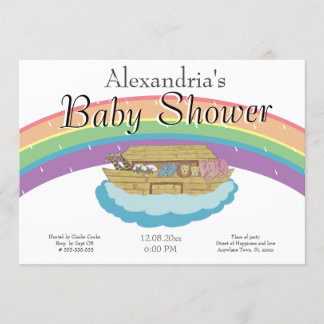 Retro Rainbow Noah's Ark Baby Shower invitation