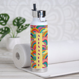 Retro Rainbow pattern Personalised Name Water Bottle