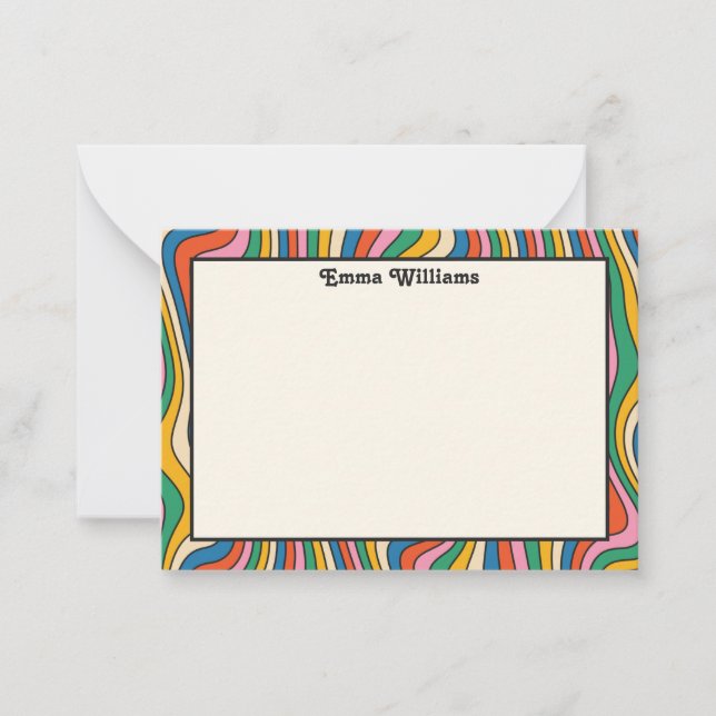 Retro Rainbow Personalised Name Modern Note Card (Front)