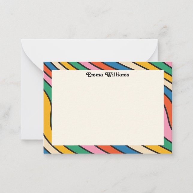 Retro Rainbow Personalised Name Modern Note Card (Front)
