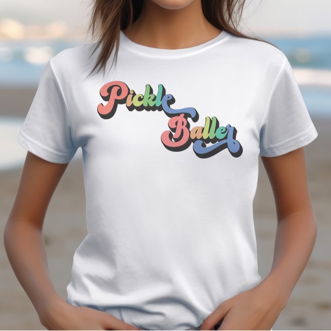 Retro Rainbow Pickleballer Funny pickleball  T-Shirt (Creator Uploaded)