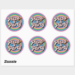Retro Rainbow Pizza and Party Birthday Round Stick Classic Round Sticker