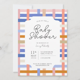 Retro Rainbow Plaid Checkerboard Baby Shower Invitation