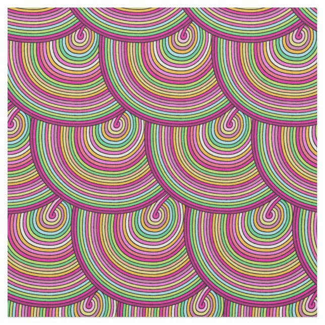 Retro Rainbow Psychedelic Circles Pattern Fabric (Close Up)