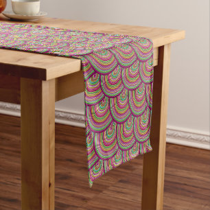 Retro Rainbow Psychedelic Circles Pattern Short Table Runner