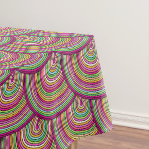 Retro Rainbow Psychedelic Circles Pattern Tablecloth