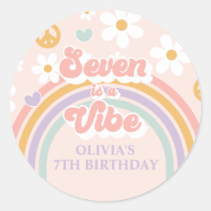 Retro Rainbow Seven is a Vibe 7th Birthday Classic Round Sticker
