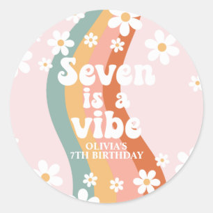 Retro Rainbow Seven is a Vibe Daisy 7th Birthday Classic Round Sticker