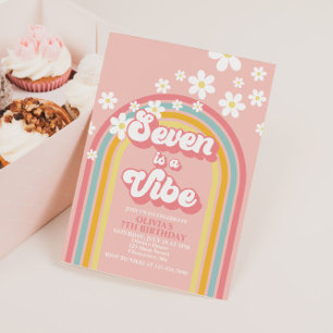 Retro Rainbow Seven is a Vibe Groovy 7th Birthday Invitation