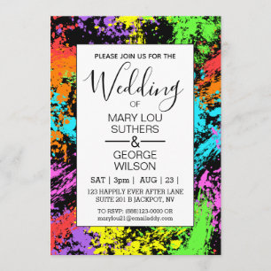 Retro Rainbow Splash Wedding Invitation