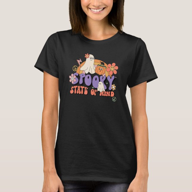 Retro Rainbow Spooky State Of Mind Boo Ghost Spook T-Shirt (Front)
