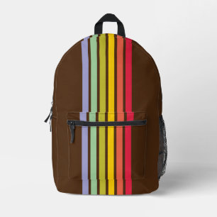 Retro Rainbow Stripe Brown Vintage Printed Backpack