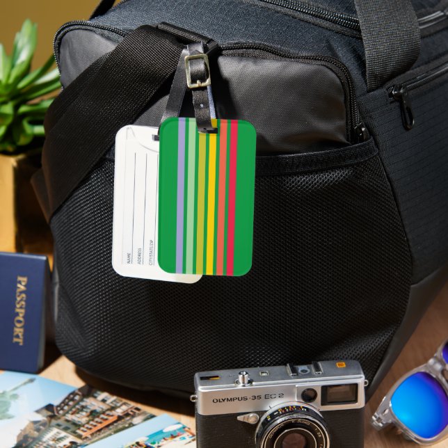 Retro Rainbow Stripe Green Luggage Tag (Front & Back)
