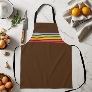 Retro Rainbow Stripe on Brown Apron