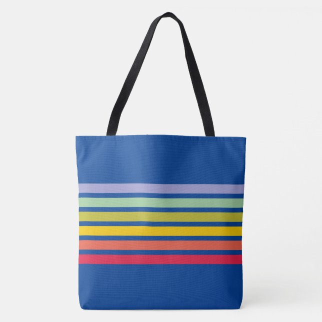 Retro Rainbow Stripe Vintage Blue Tote Bag (Front)