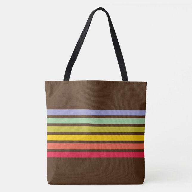 Retro Rainbow Stripe Vintage Brown Tote Bag (Front)