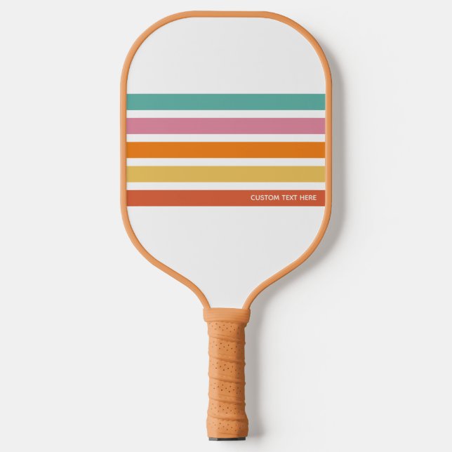 Retro Rainbow Stripes Personalised Text Pickleball Paddle (Front)