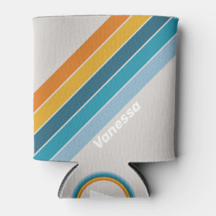 Retro Rainbow Stripes with Name Can Cooler