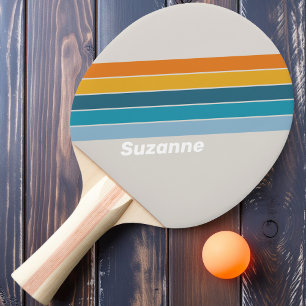 Retro Rainbow striping with Name Ping Pong Paddle