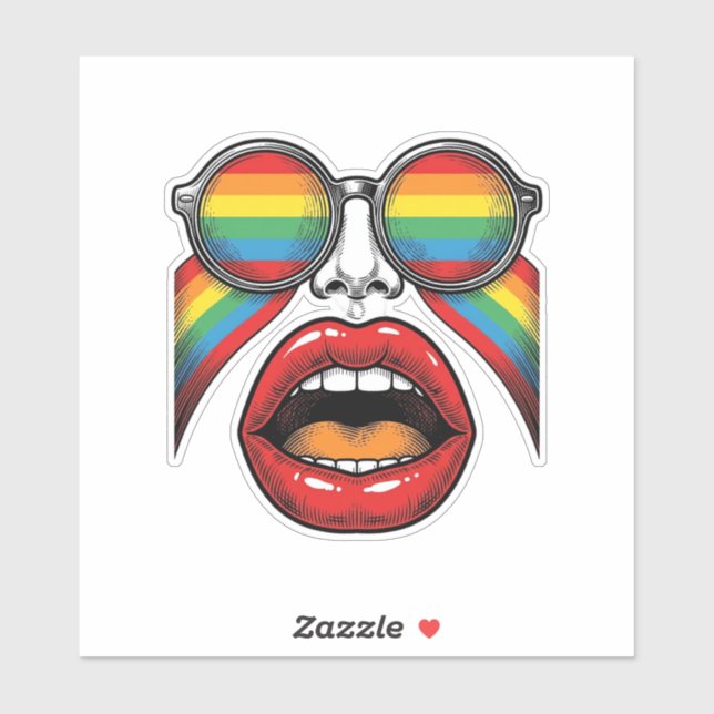 Retro Rainbow Sunglasses Lips Face Vector Design_1 (Sheet)