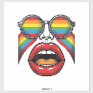 Retro Rainbow Sunglasses Lips Face Vector Design_1