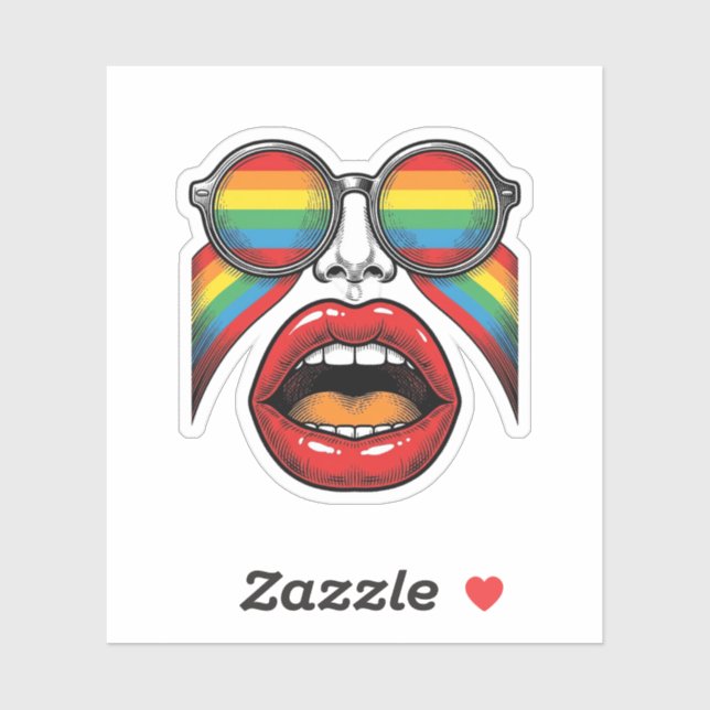 Retro Rainbow Sunglasses Lips Face Vector Design_1 (Sheet)