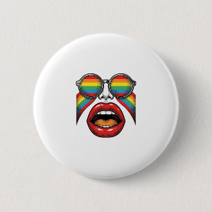 Retro Rainbow Sunglasses Lips Face Vector Design_1 6 Cm Round Badge