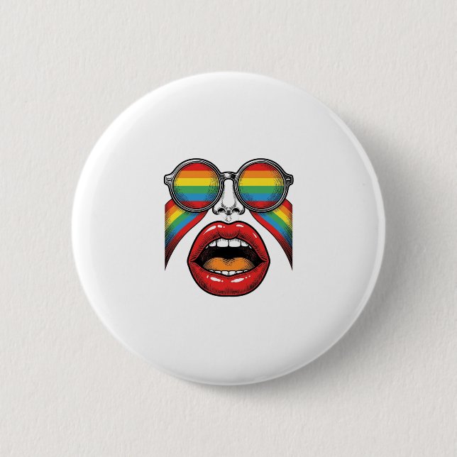 Retro Rainbow Sunglasses Lips Face Vector Design_1 6 Cm Round Badge (Front)