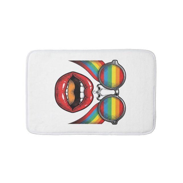 Retro Rainbow Sunglasses Lips Face Vector Design_1 Bath Mat (Front)