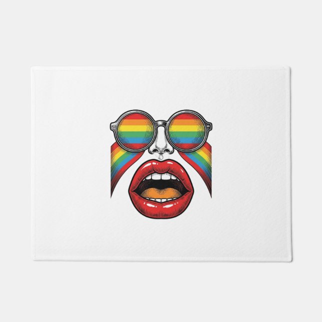 Retro Rainbow Sunglasses Lips Face Vector Design_1 Doormat (Front)