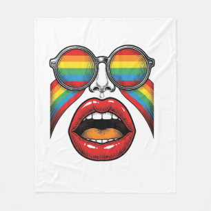 Retro Rainbow Sunglasses Lips Face Vector Design_1 Fleece Blanket