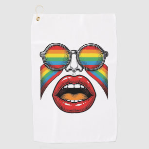 Retro Rainbow Sunglasses Lips Face Vector Design_1 Golf Towel