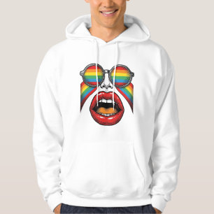 Retro Rainbow Sunglasses Lips Face Vector Design_1 Hoodie