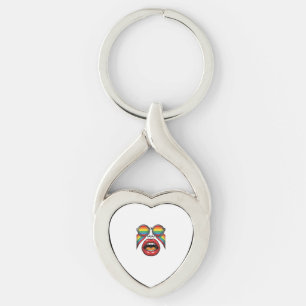Retro Rainbow Sunglasses Lips Face Vector Design_1 Key Ring