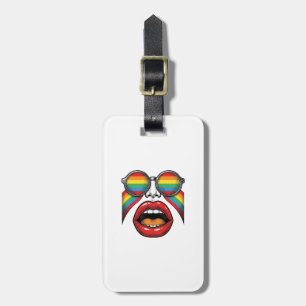 Retro Rainbow Sunglasses Lips Face Vector Design_1 Luggage Tag