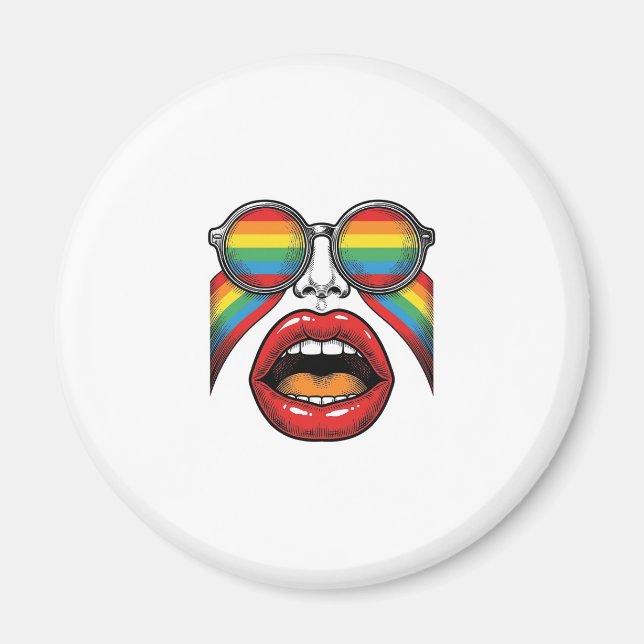 Retro Rainbow Sunglasses Lips Face Vector Design_1 Magnet (Front)