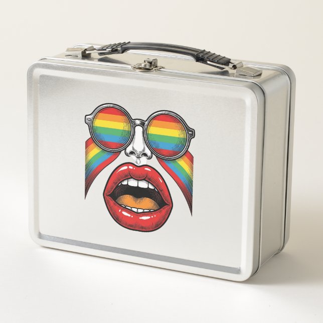 Retro Rainbow Sunglasses Lips Face Vector Design_1 Metal Lunch Box (Front)