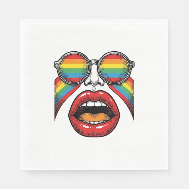 Retro Rainbow Sunglasses Lips Face Vector Design_1 Napkin (Front)