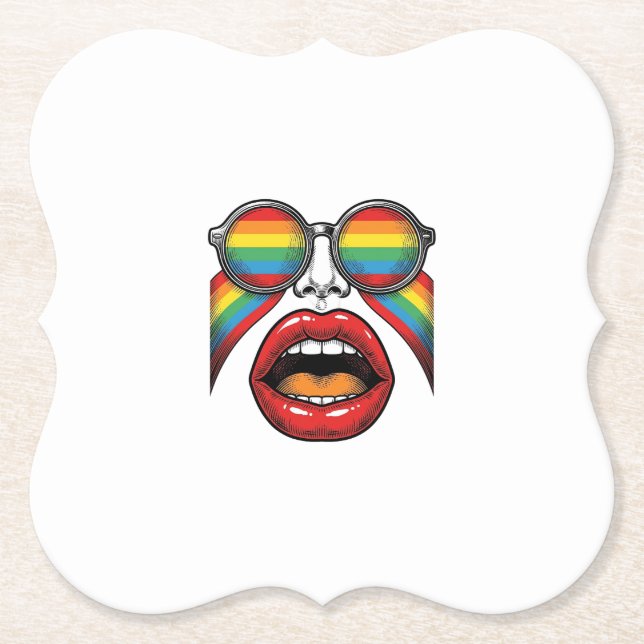 Retro Rainbow Sunglasses Lips Face Vector Design_1 Paper Coaster (Front)