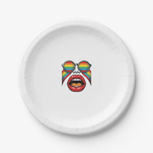 Retro Rainbow Sunglasses Lips Face Vector Design_1 Paper Plate