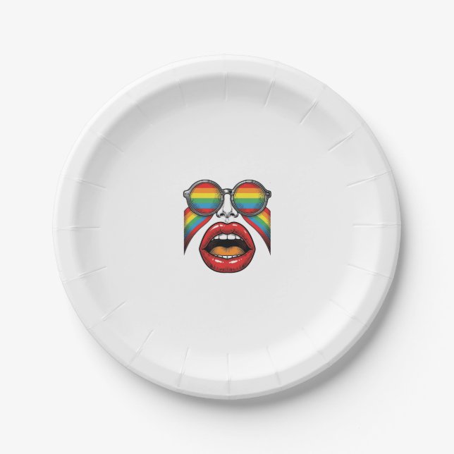 Retro Rainbow Sunglasses Lips Face Vector Design_1 Paper Plate (Front)