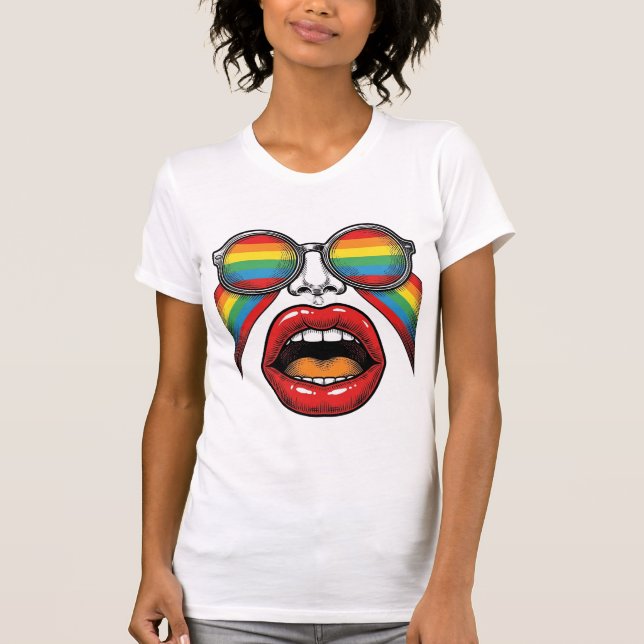 Retro Rainbow Sunglasses Lips Face Vector Design_1 T-Shirt (Front)