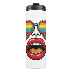 Retro Rainbow Sunglasses Lips Face Vector Design_1 Thermal Tumbler
