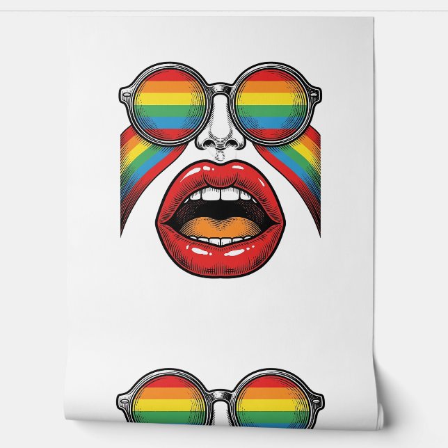Retro Rainbow Sunglasses Lips Face Vector Design_1 Wallpaper (Unrolling)