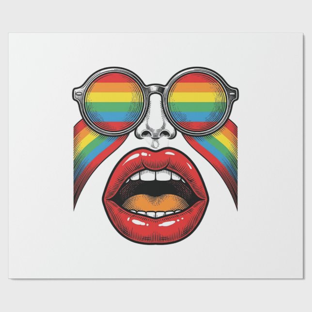 Retro Rainbow Sunglasses Lips Face Vector Design_1 Wrapping Paper (Flat)