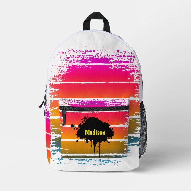 Retro Rainbow Sunset Splatter CustomName Backpack (Front)