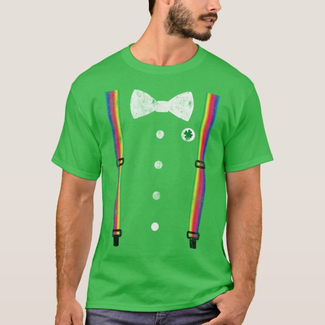Retro Rainbow Suspender Leprechaun St Patricks Day T-Shirt (Front)